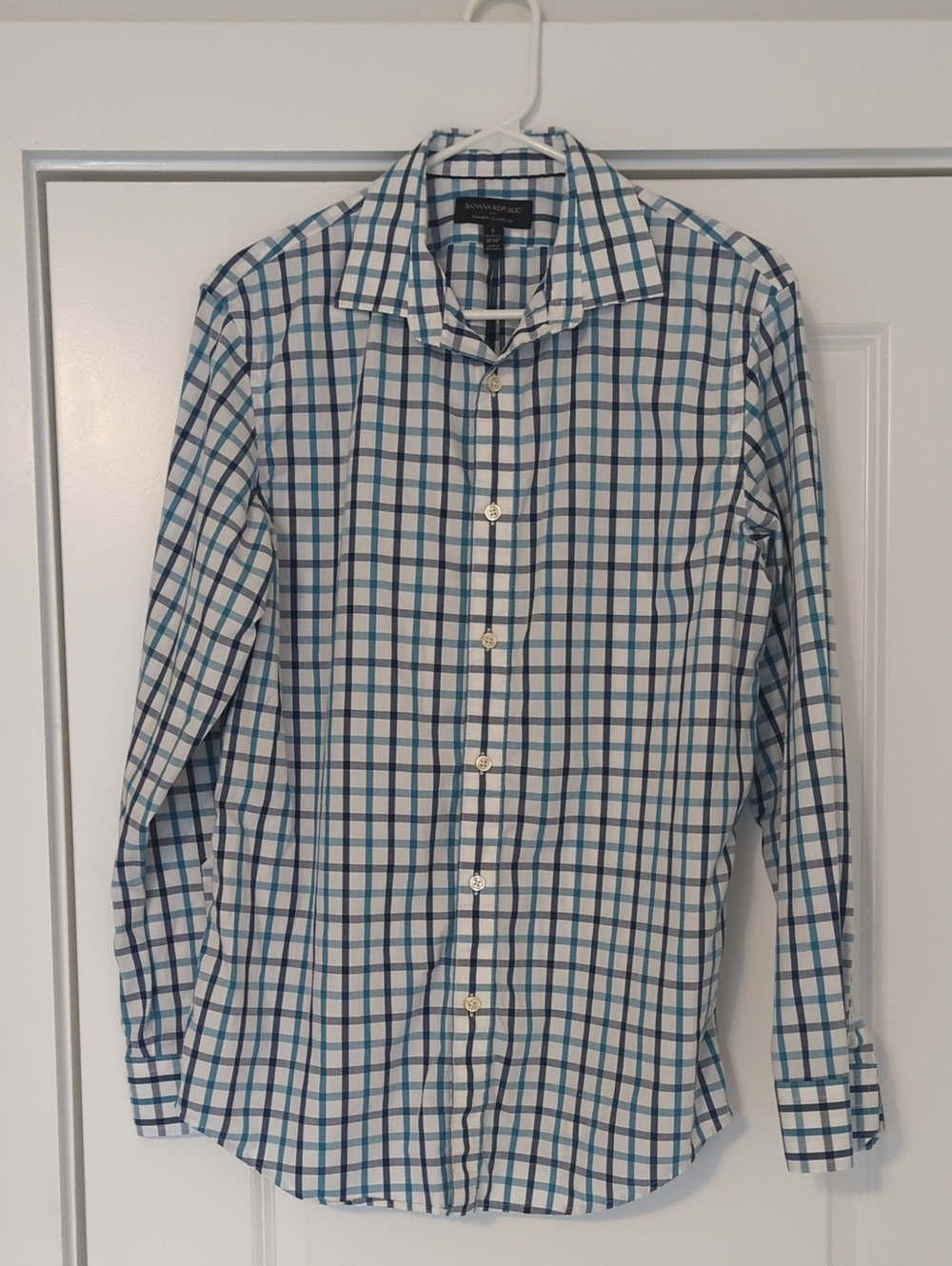 Banana Republic Blue Plaid Long-Sleeve Cotton Shirt